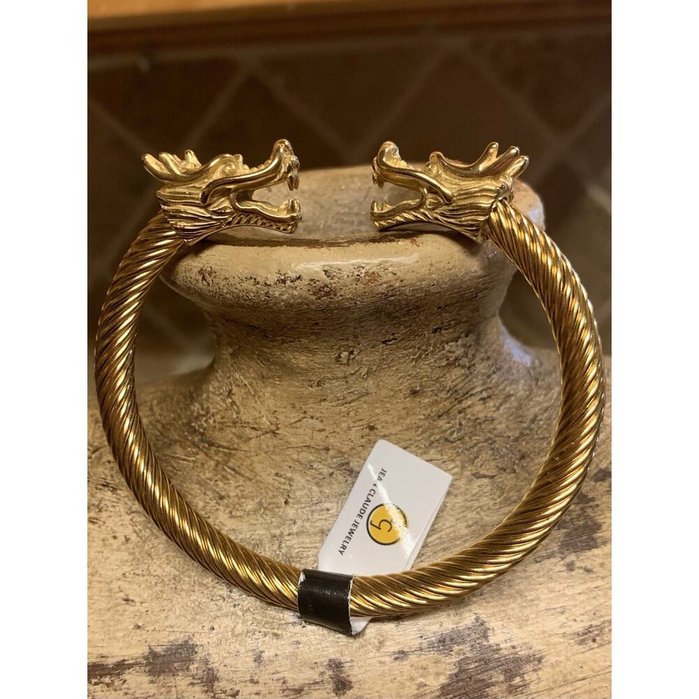 Gold Tone Stainless Steel Dragon Head Cuff Bracelet by Jean Claude